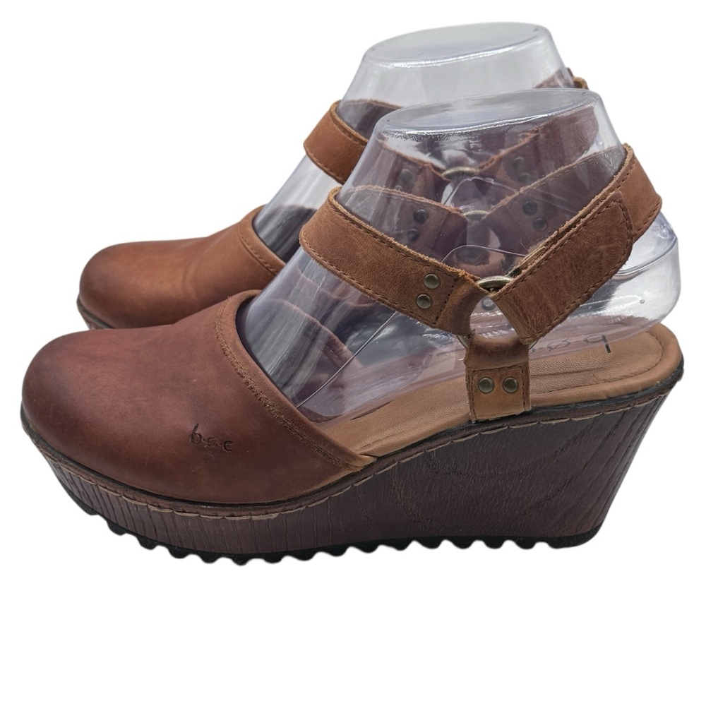 boc Brown Leather Women's Wedge Sandals - Size 7 - Picture 5 of 11